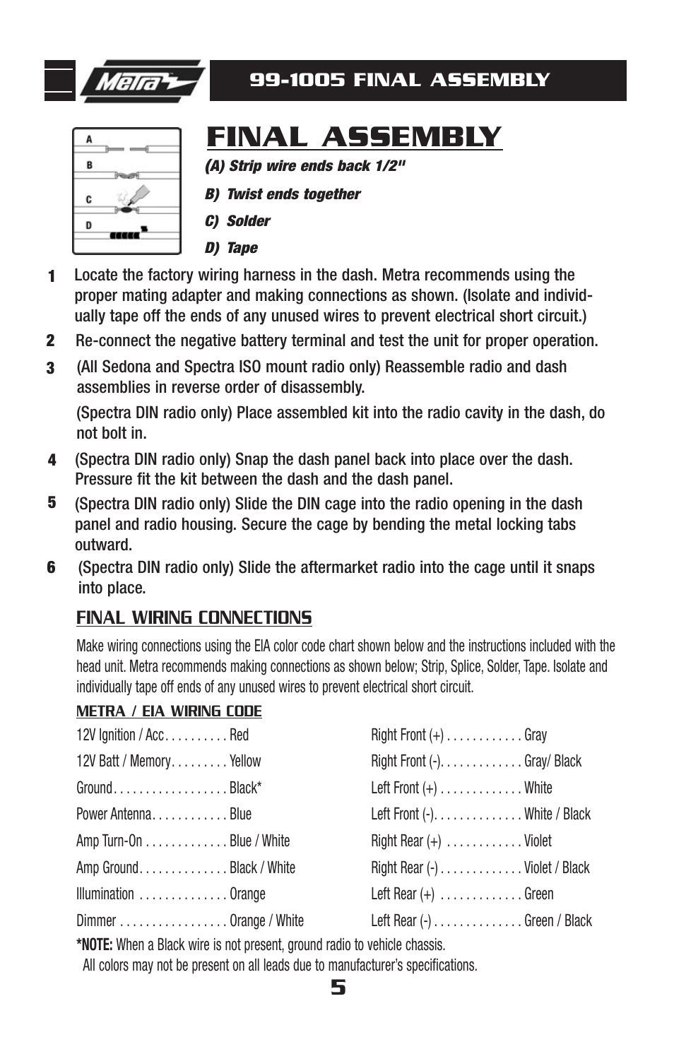 Final assembly | Metra Electronics 99-1005 User Manual | Page 7 / 8