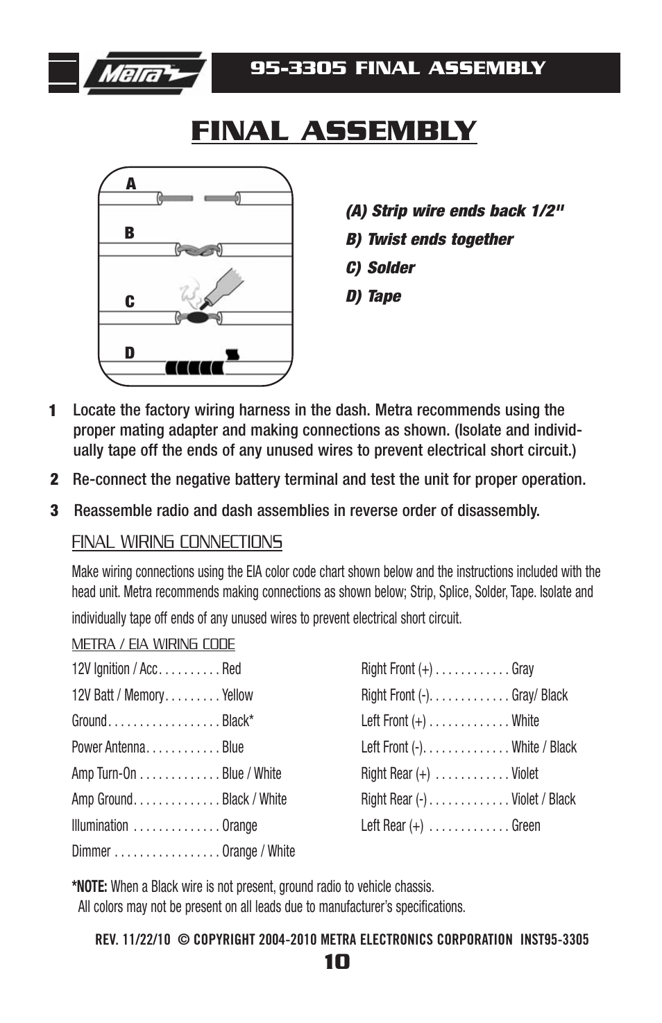 Final assembly | Metra Electronics 95-3305 User Manual | Page 12 / 24