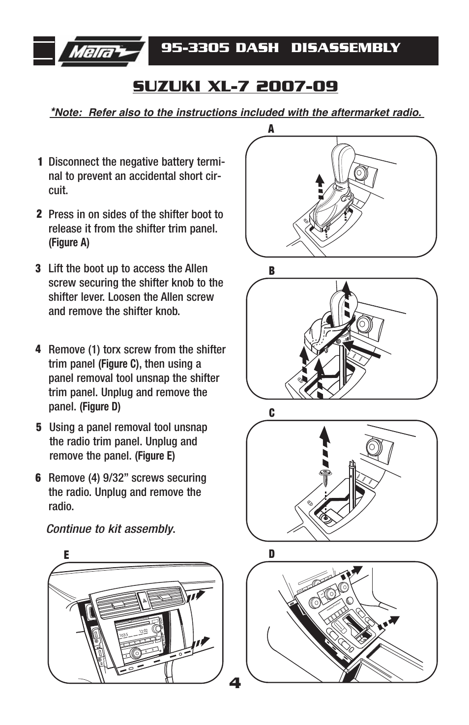 3305 dash disassembly, Ab c | Metra Electronics 95-3305 User Manual | Page 6 / 24