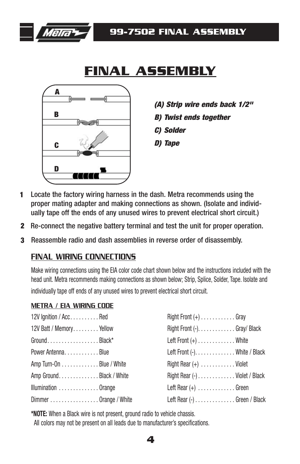 Final assembly | Metra Electronics 99-7502 User Manual | Page 6 / 8