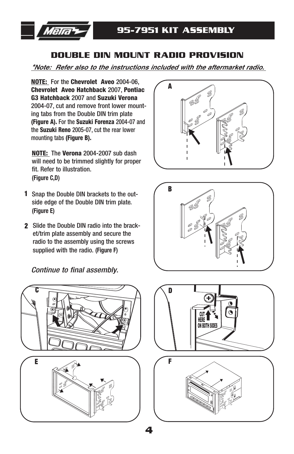 7951 kit assembly, Double din mount radio provision | Metra Electronics 95-7951 User Manual | Page 6 / 8