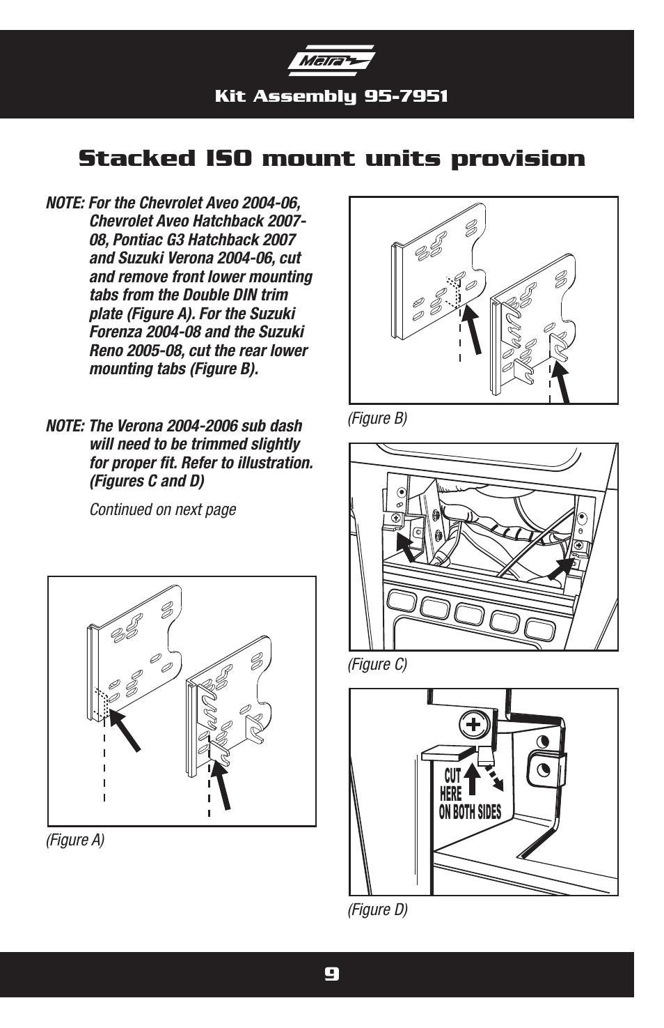 Stacked iso mount units provision, Cut here on both sides | Metra Electronics multi-kit 95-7951 for Chevrolet User Manual | Page 9 / 12