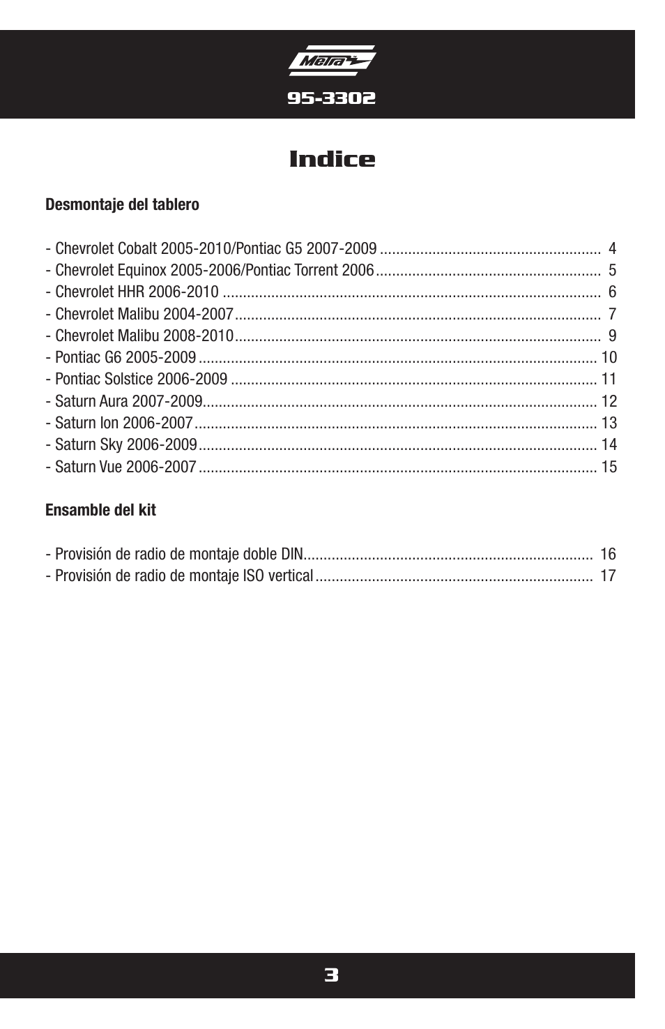 Indice | Metra Electronics 95-3302 User Manual | Page 23 / 40