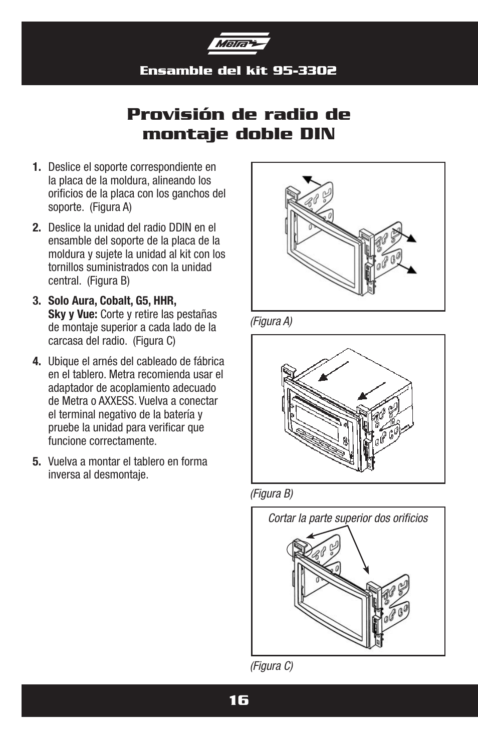 Provisión de radio de montaje doble din | Metra Electronics 95-3302 User Manual | Page 36 / 40