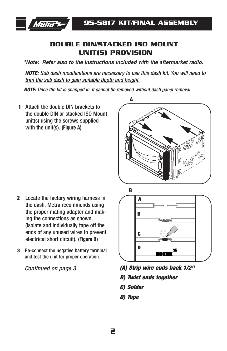5817 kit/final assembly, Double din/stacked iso mount unit(s) provision | Metra Electronics 95-5817 User Manual | Page 4 / 8