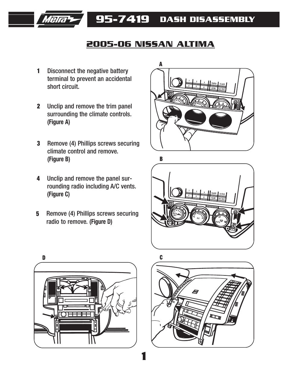 Dash disassembly, Bc d | Metra Electronics 95-7419 User Manual | Page 3 / 8