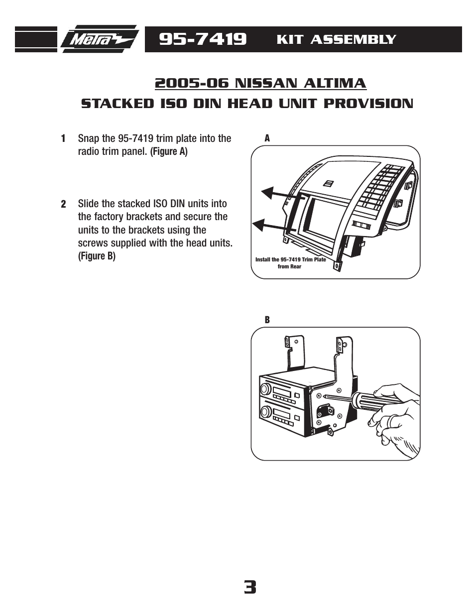 Stacked iso din head unit provision, Kit assembly | Metra Electronics 95-7419 User Manual | Page 5 / 8