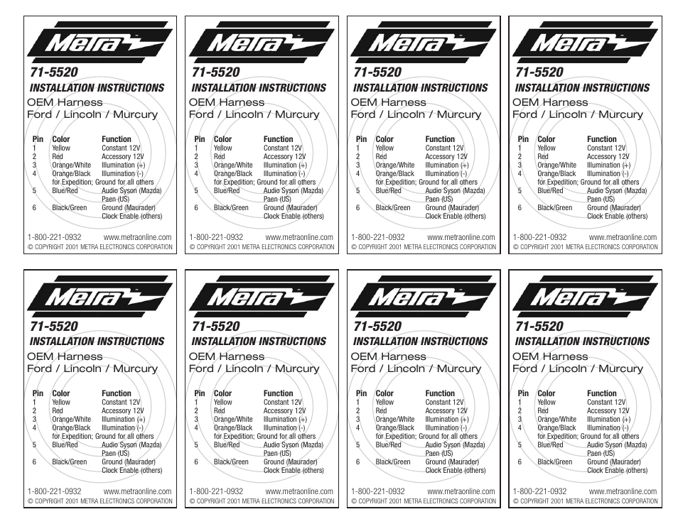 Metra Electronics 71-5520 User Manual | 2 pages