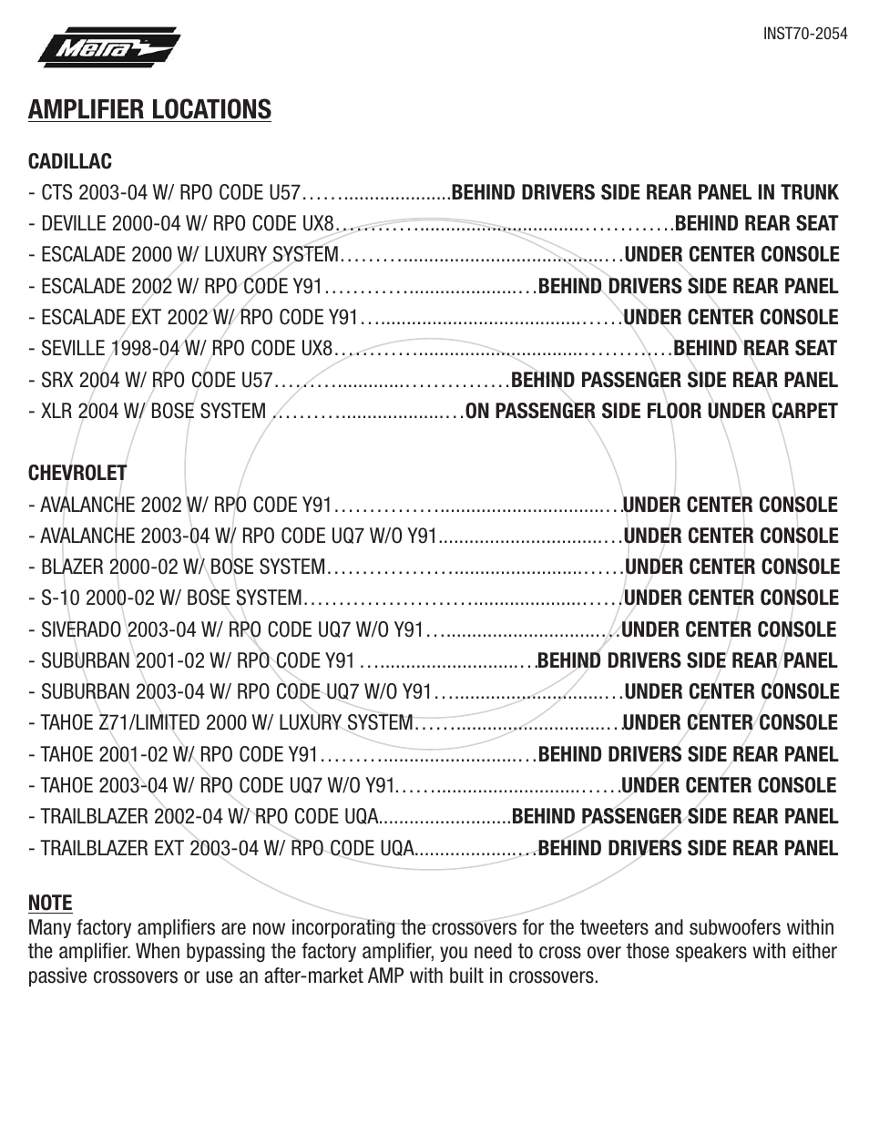 Amplifier locations | Metra Electronics 70-2054 User Manual | Page 4 / 16