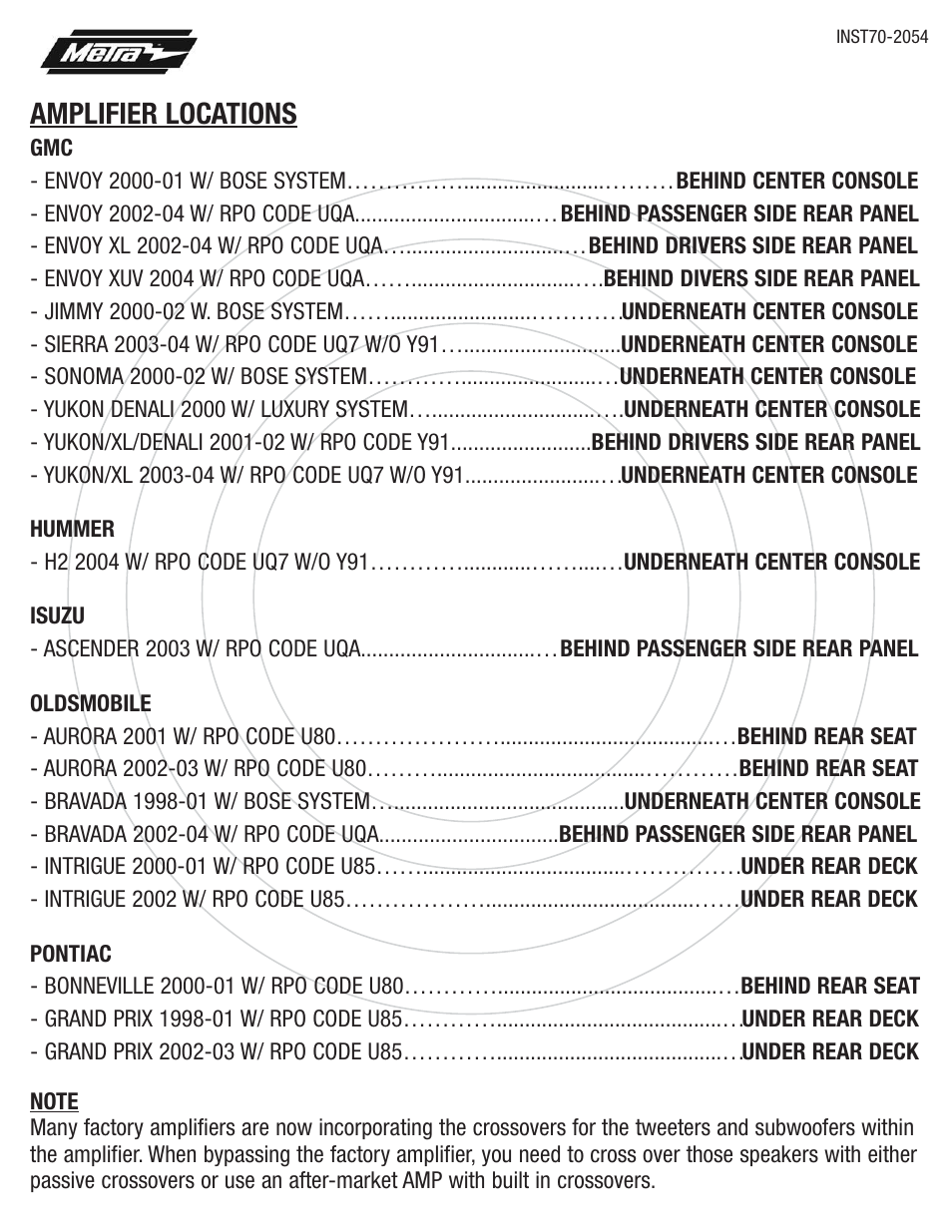 Amplifier locations | Metra Electronics 70-2054 User Manual | Page 5 / 16