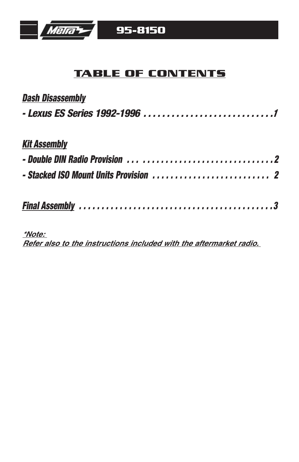 Metra Electronics LEXUS ES 95-8150 User Manual | Page 2 / 8