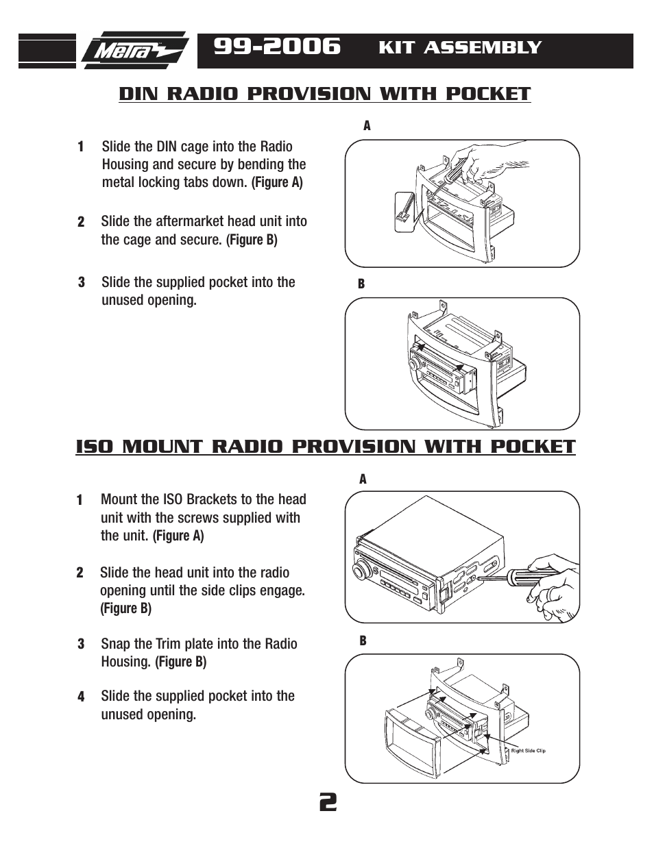 Iso mount radio provision with pocket, Din radio provision with pocket, Kit assembly | Metra Electronics 99-2006G User Manual | Page 4 / 8