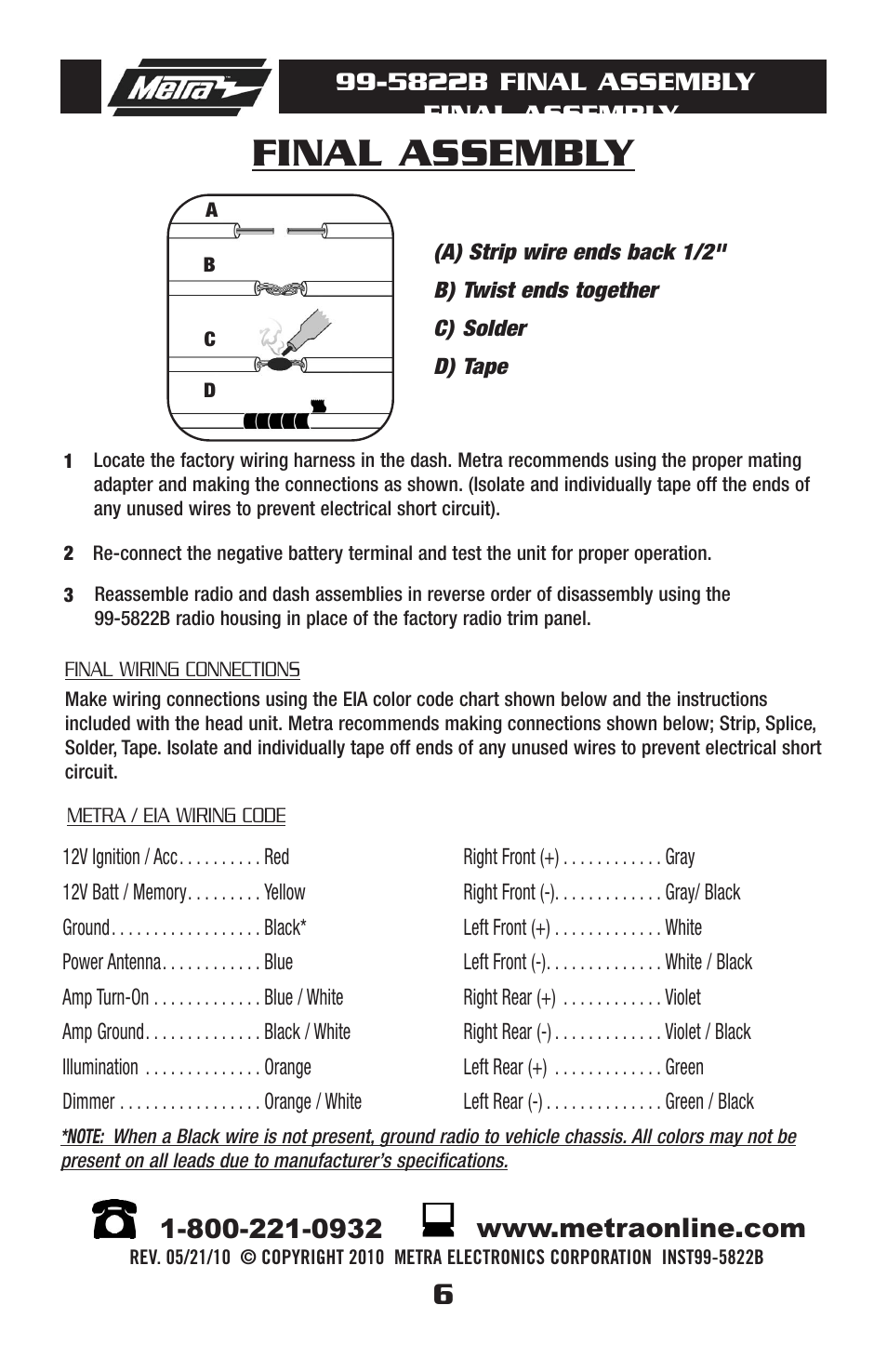 Final assembly, 5822b final assembly final assembly | Metra Electronics 99-5822B User Manual | Page 8 / 8