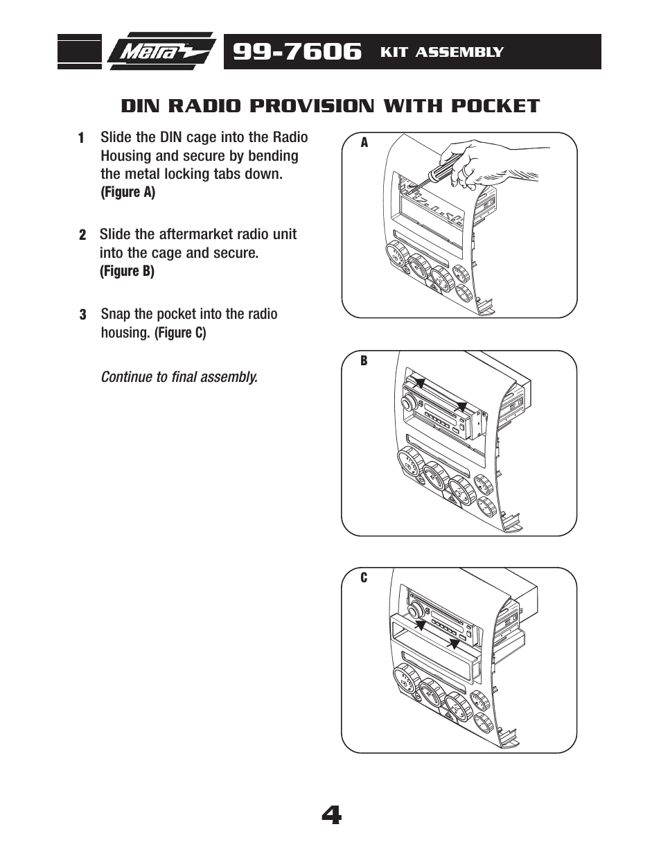 Din radio provision with pocket | Metra Electronics 99-7606 User Manual | Page 6 / 12