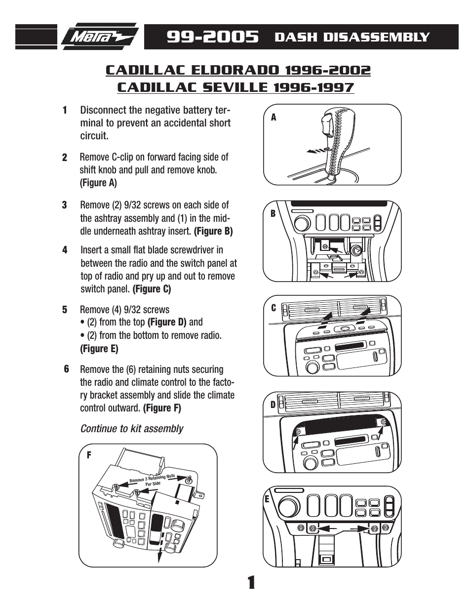 Cadillac eldorado, Cadillac seville, Dash disassembly | Metra Electronics 99-2005 User Manual | Page 3 / 12
