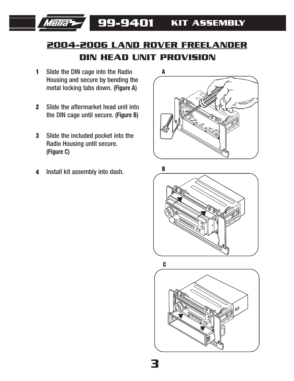 Din head unit provision, Kit assembly | Metra Electronics 99-9401 User Manual | Page 5 / 8