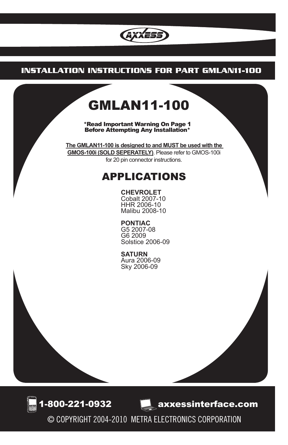 Metra Electronics GMLAN11-100 User Manual | 8 pages