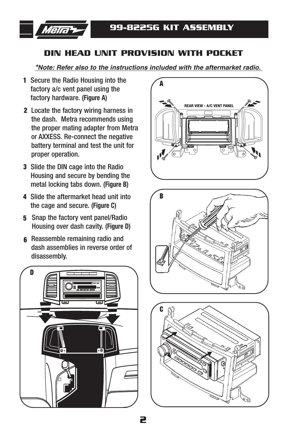 8225g kit assembly, Din head unit provision with pocket | Metra Electronics 99-8225G User Manual | Page 4 / 8