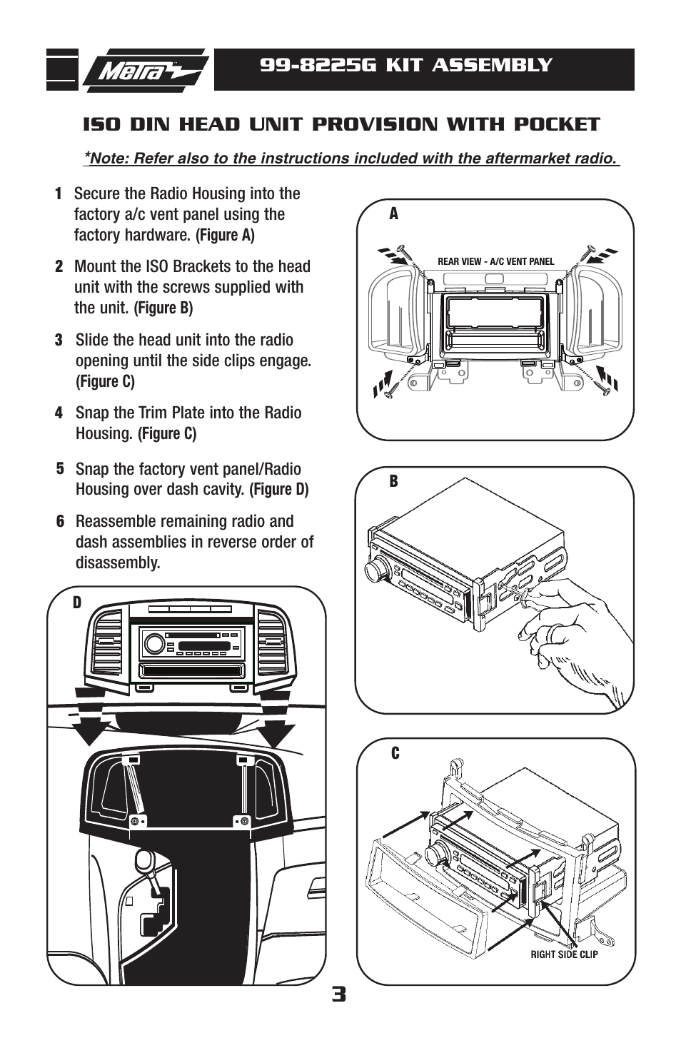 8225g kit assembly, Iso din head unit provision with pocket | Metra Electronics 99-8225G User Manual | Page 5 / 8