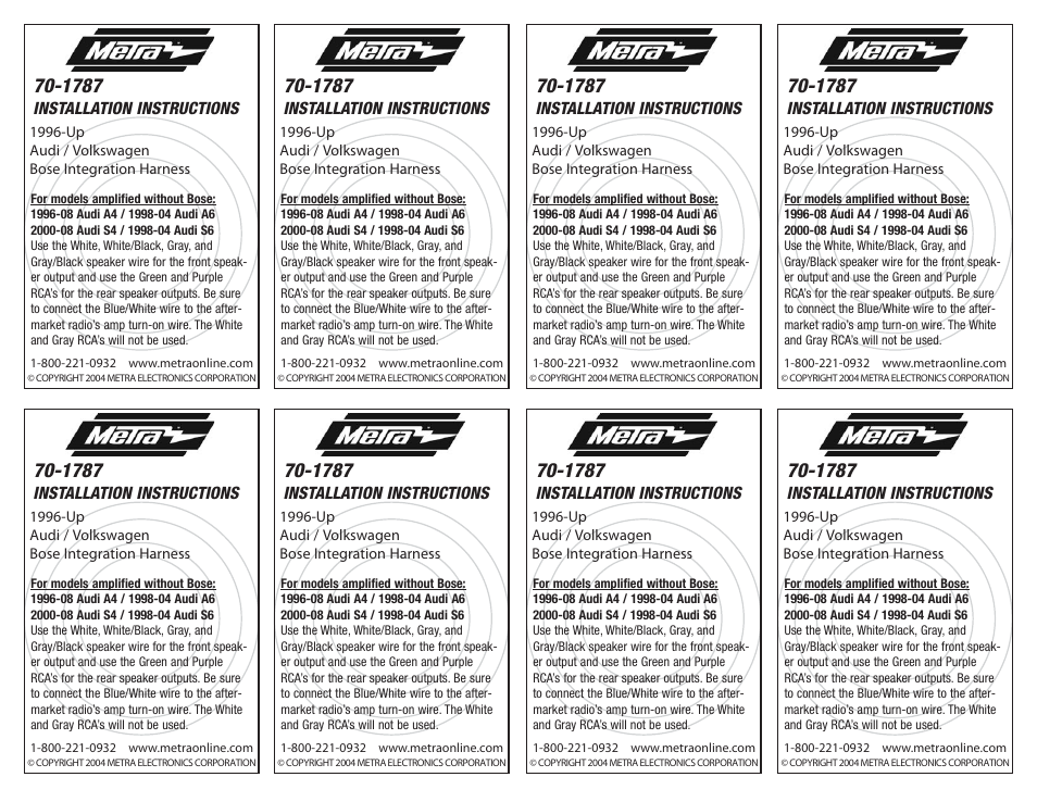 Metra Electronics 70-1787 User Manual | 2 pages