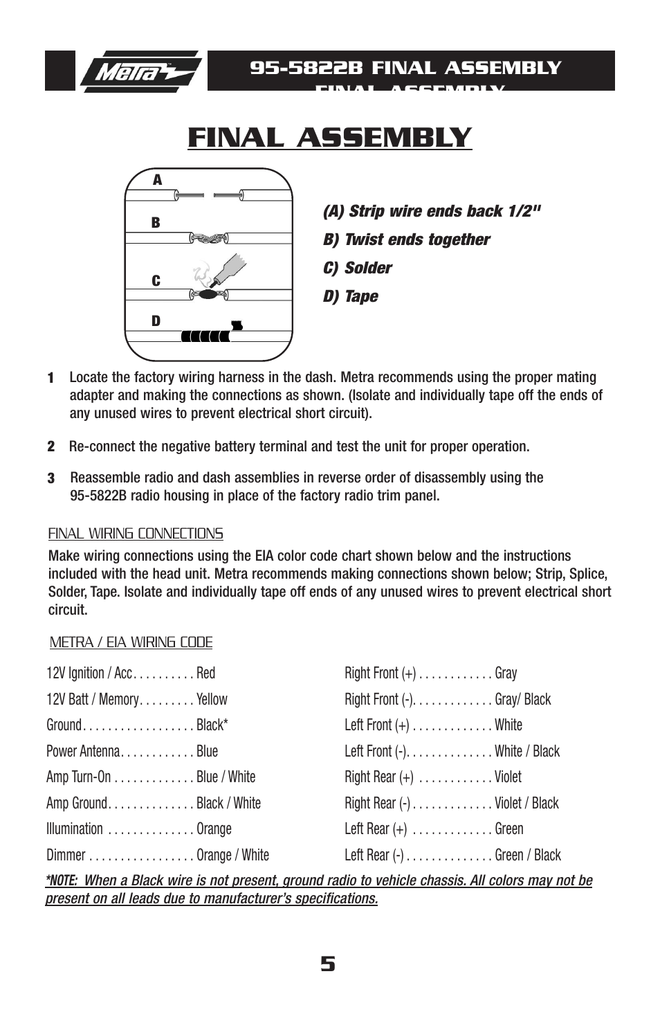 Final assembly, 5822b final assembly final assembly | Metra Electronics 955822 User Manual | Page 7 / 8
