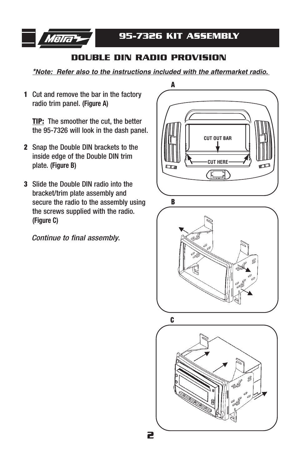 7326 kit assembly, Double din radio provision | Metra Electronics 95-7326 User Manual | Page 4 / 8