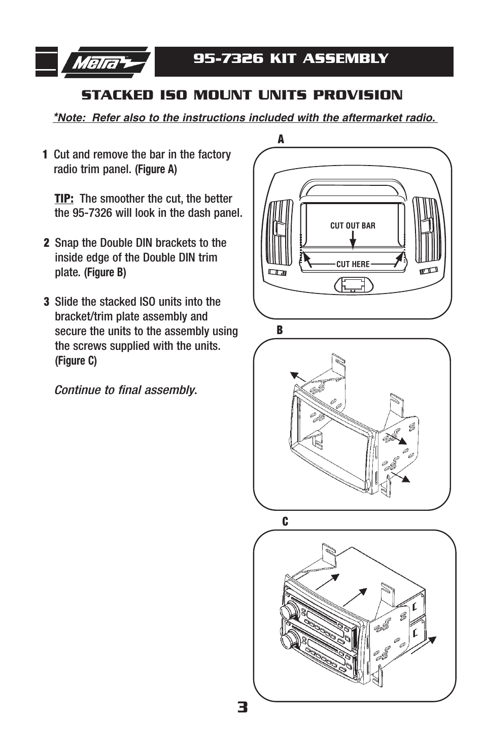 7326 kit assembly, Stacked iso mount units provision | Metra Electronics 95-7326 User Manual | Page 5 / 8