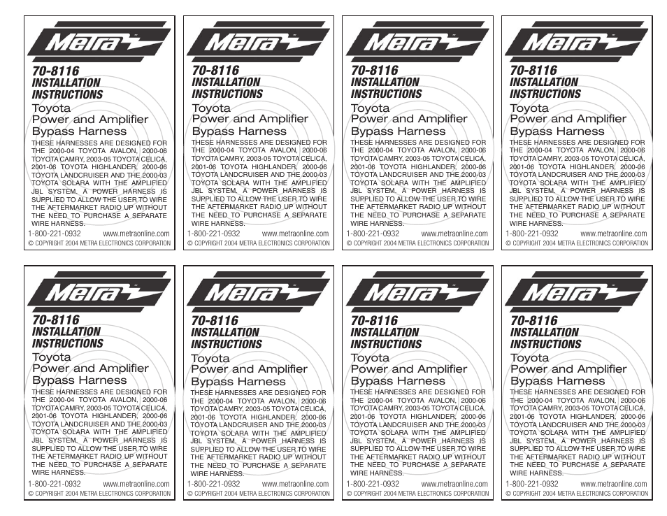 Metra Electronics 70-8116 User Manual | 2 pages