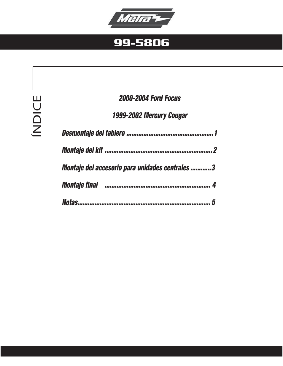 Índice | Metra Electronics 99-5806 User Manual | Page 8 / 12