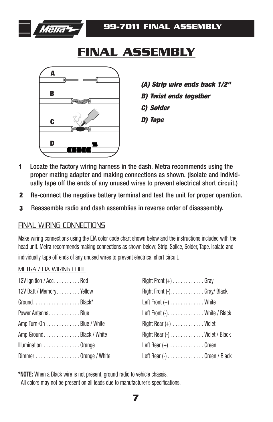 Final assembly | Metra Electronics 99-7011 User Manual | Page 9 / 12