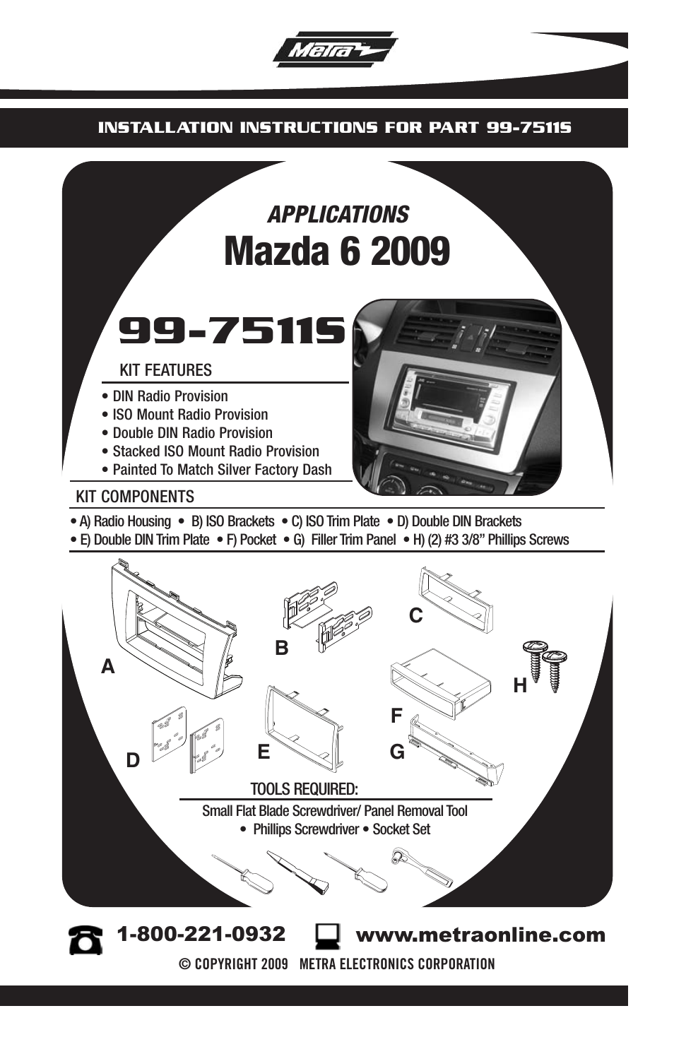 Metra Electronics MAZDA 6 2009 99-7511S User Manual | 8 pages