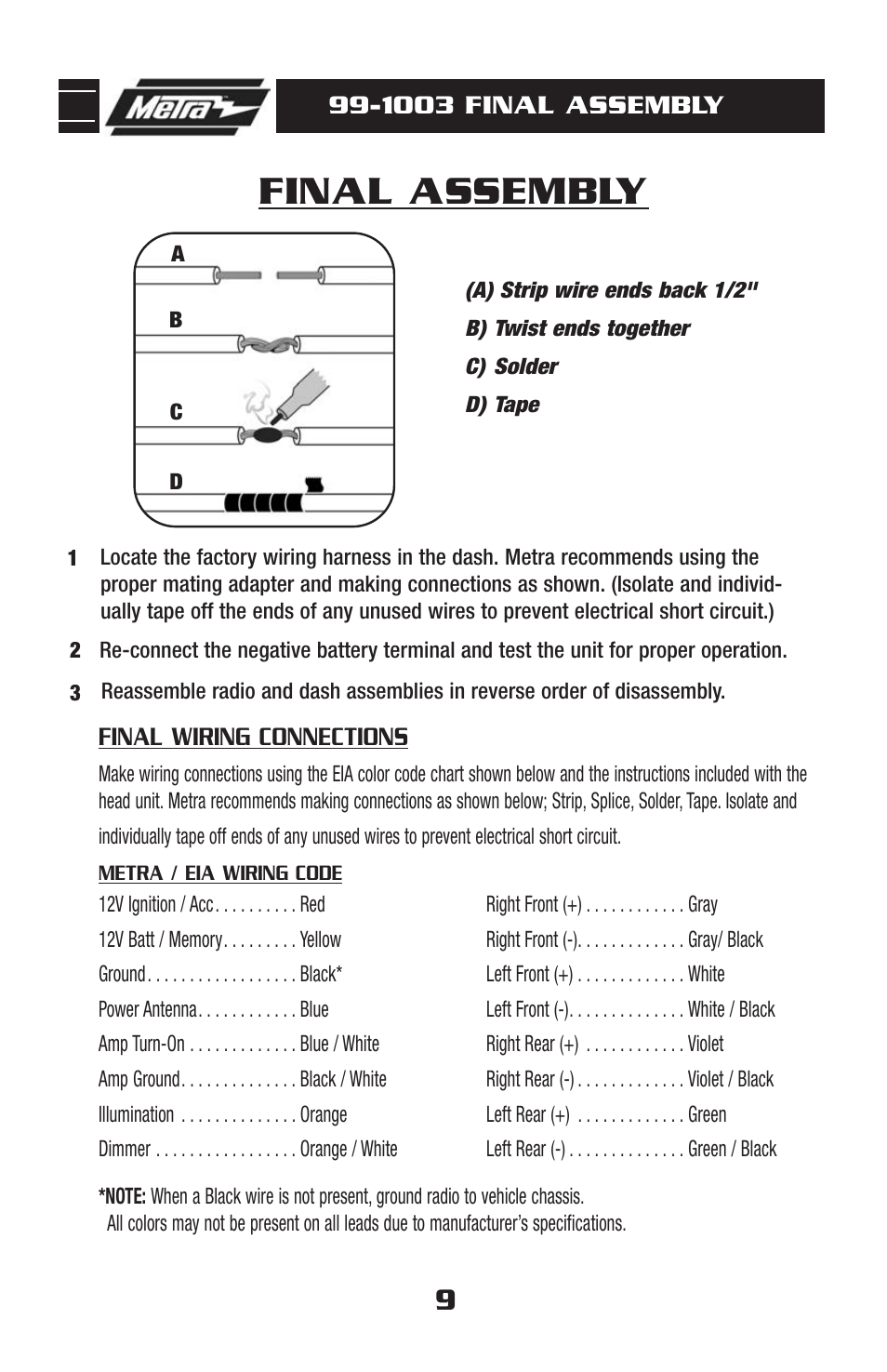 Final assembly | Metra Electronics 99-1003 User Manual | Page 11 / 12