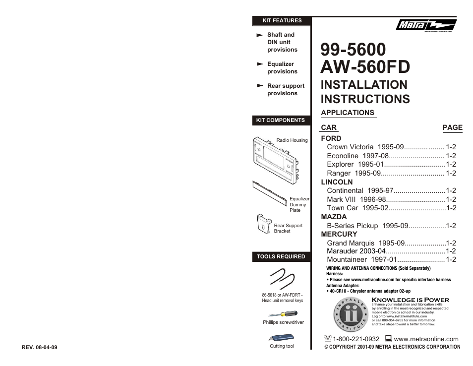 Metra Electronics AW-560FD User Manual | 2 pages