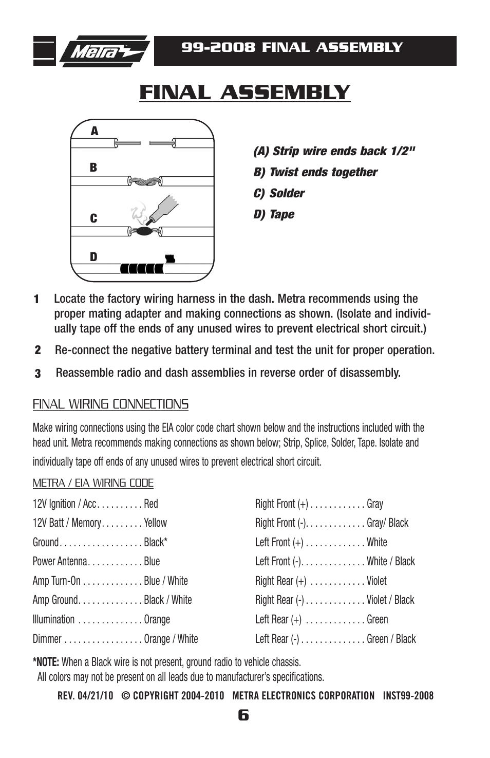 Final assembly | Metra Electronics 99-2008 User Manual | Page 8 / 8