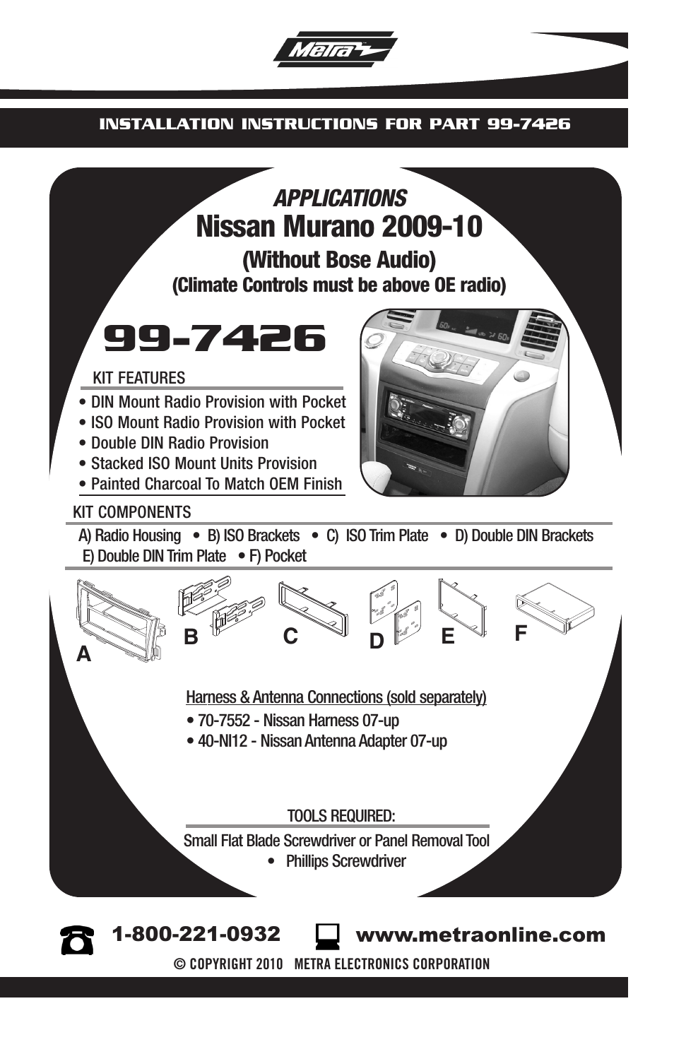 Metra Electronics NISSAN MURANO 99-7426 User Manual | 8 pages