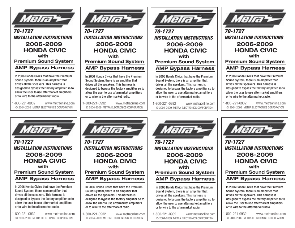 Metra Electronics 70-1727 User Manual | 2 pages