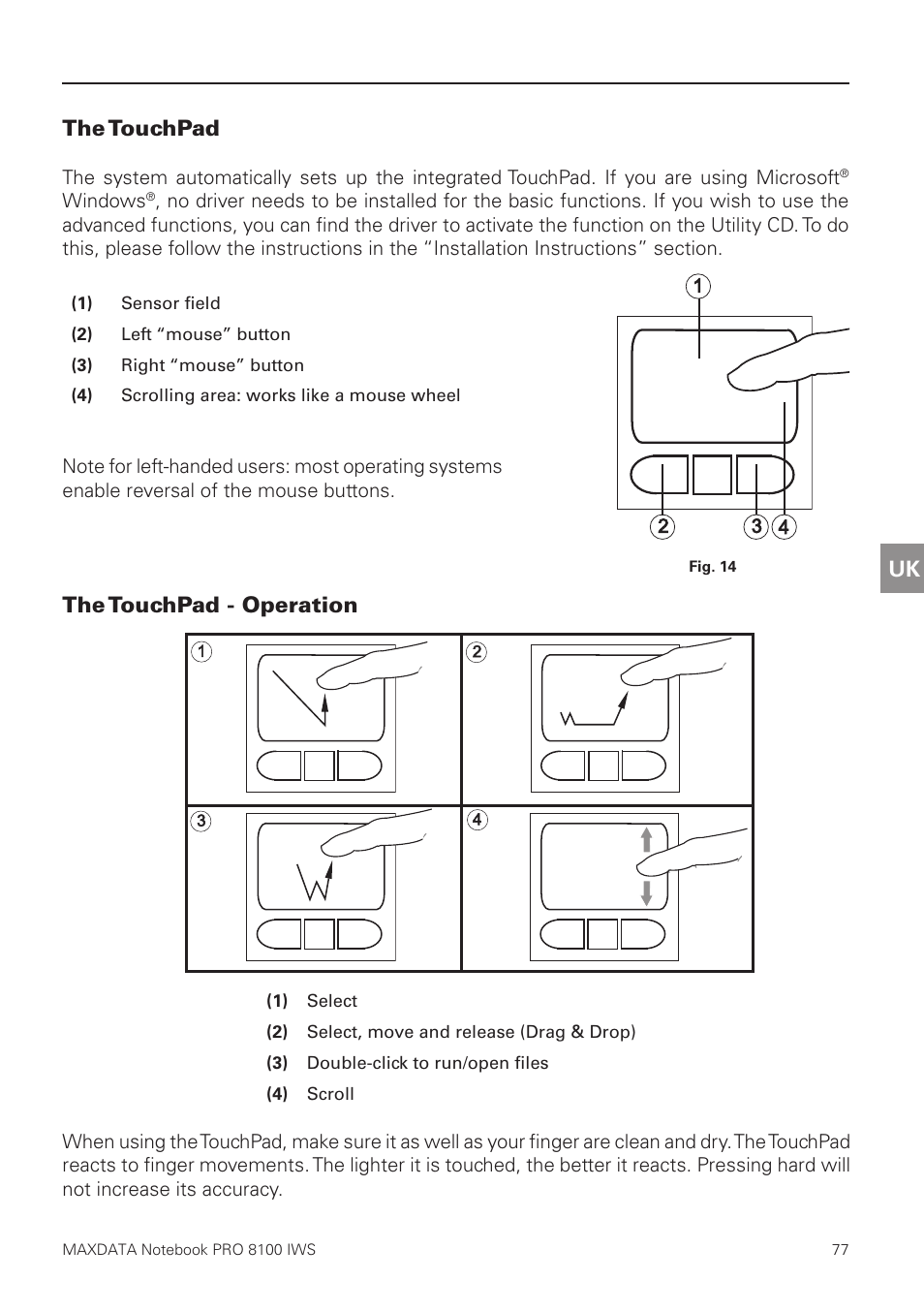 The touchpad, The touchpad - operation, Uk the touchpad | MAXDATA PRO 8100 IWS User Manual | Page 31 / 44