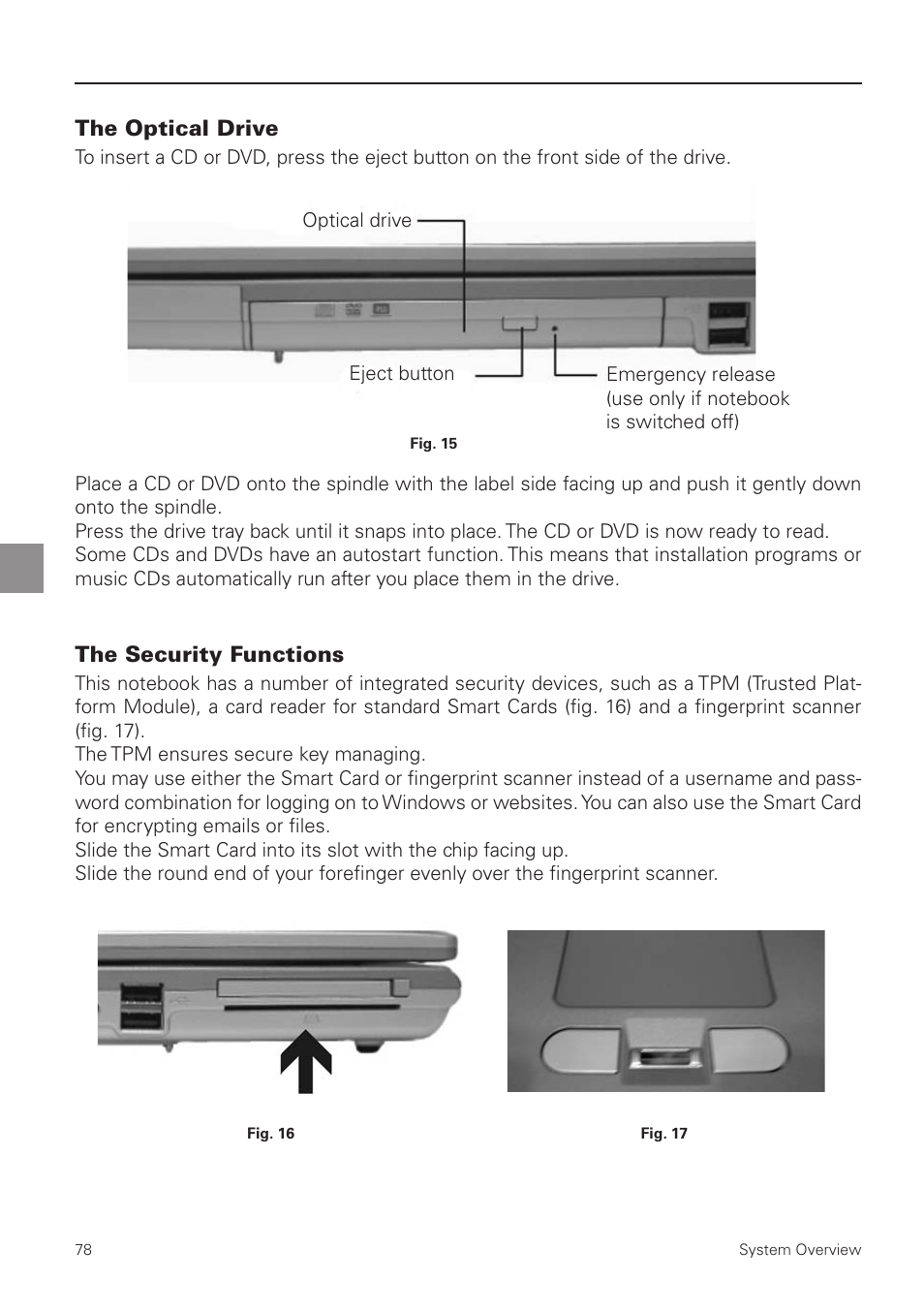 The optical drive, The security functions | MAXDATA PRO 8100 IWS User Manual | Page 32 / 44