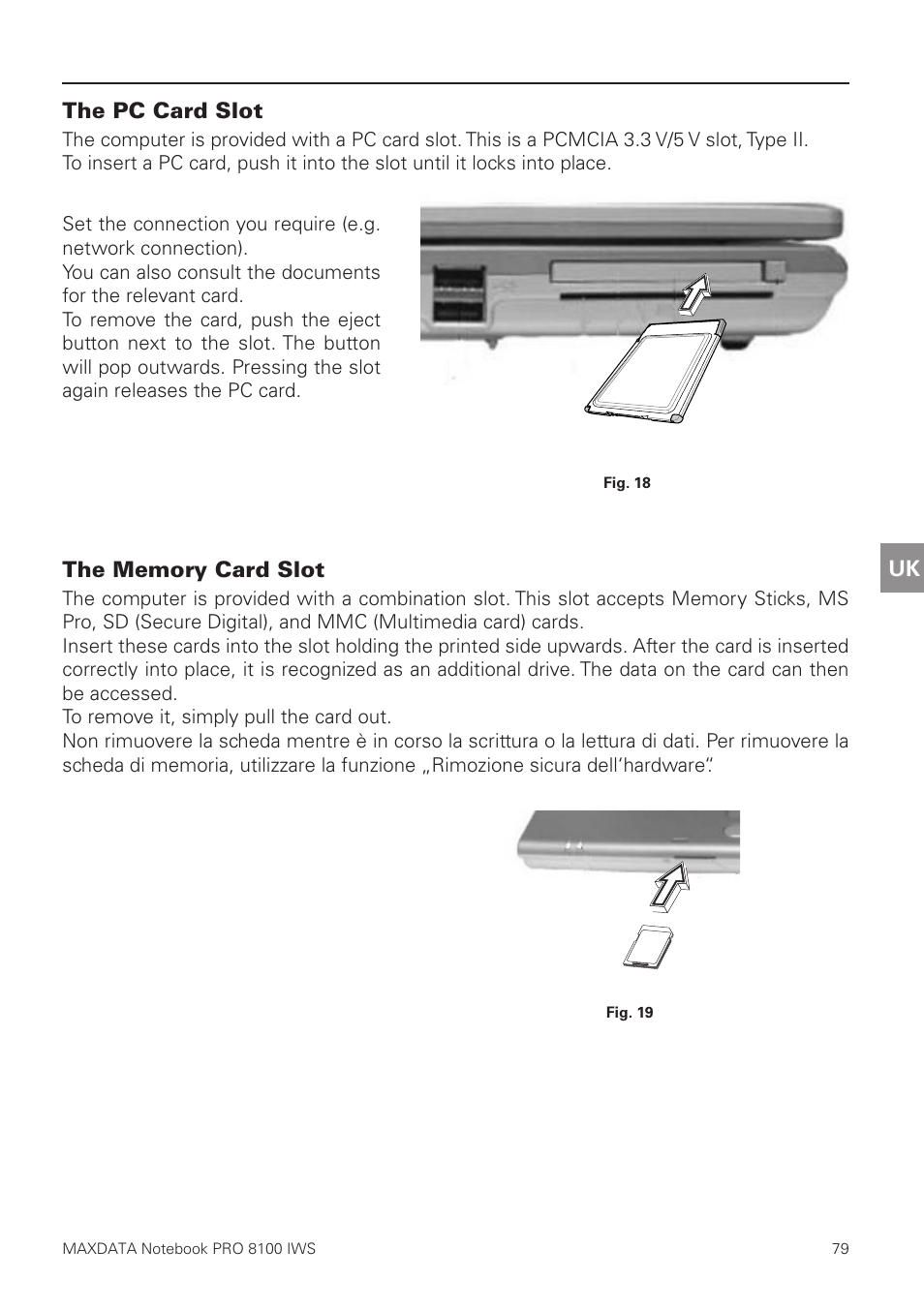 The pc card slot, The memory card slot | MAXDATA PRO 8100 IWS User Manual | Page 33 / 44