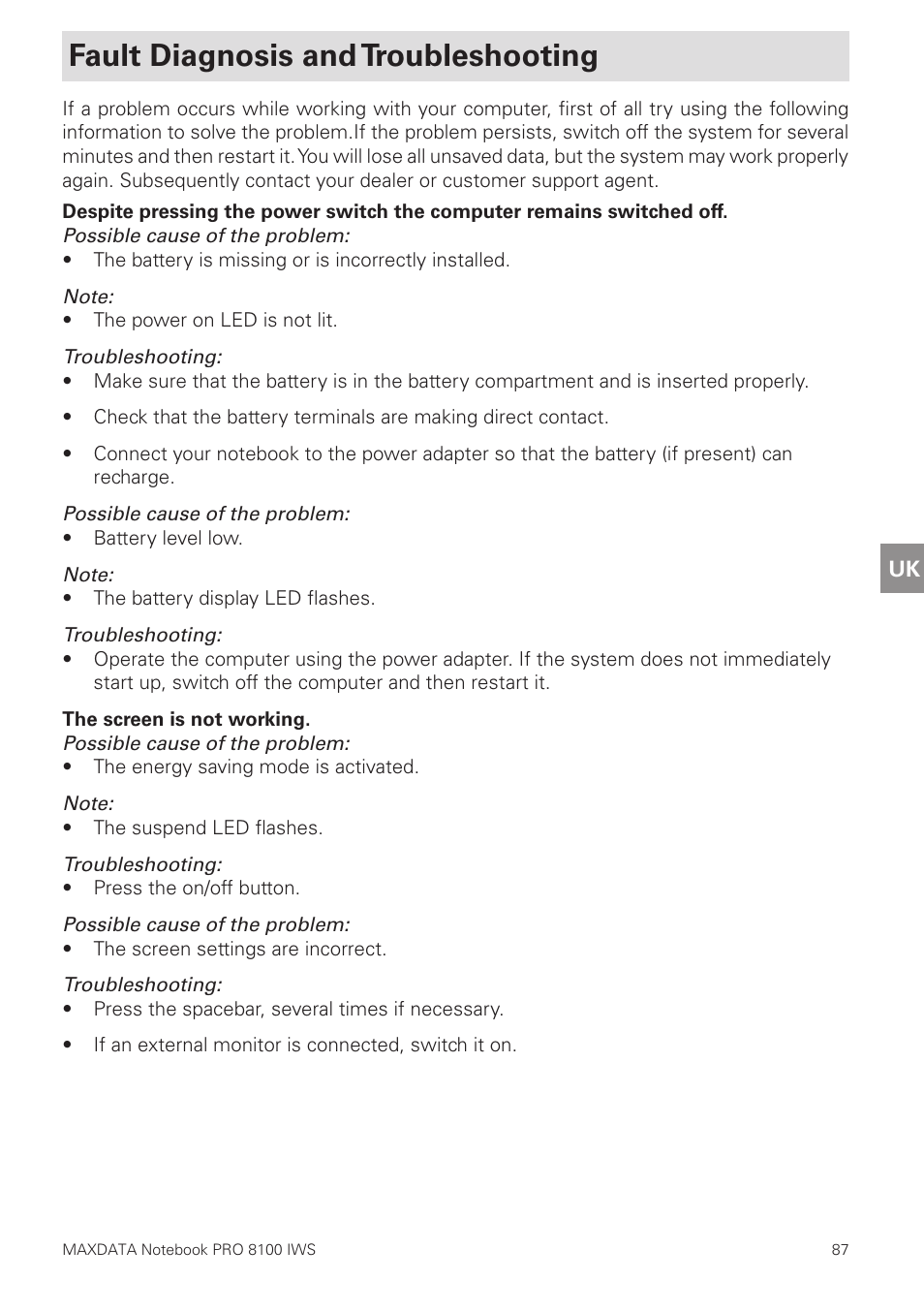 Fault diagnosis and troubleshooting | MAXDATA PRO 8100 IWS User Manual | Page 41 / 44