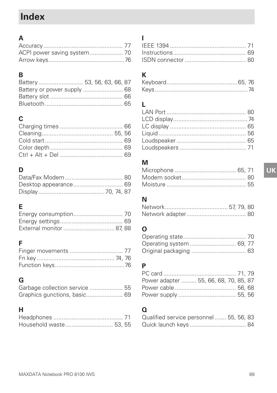 Index | MAXDATA PRO 8100 IWS User Manual | Page 43 / 44