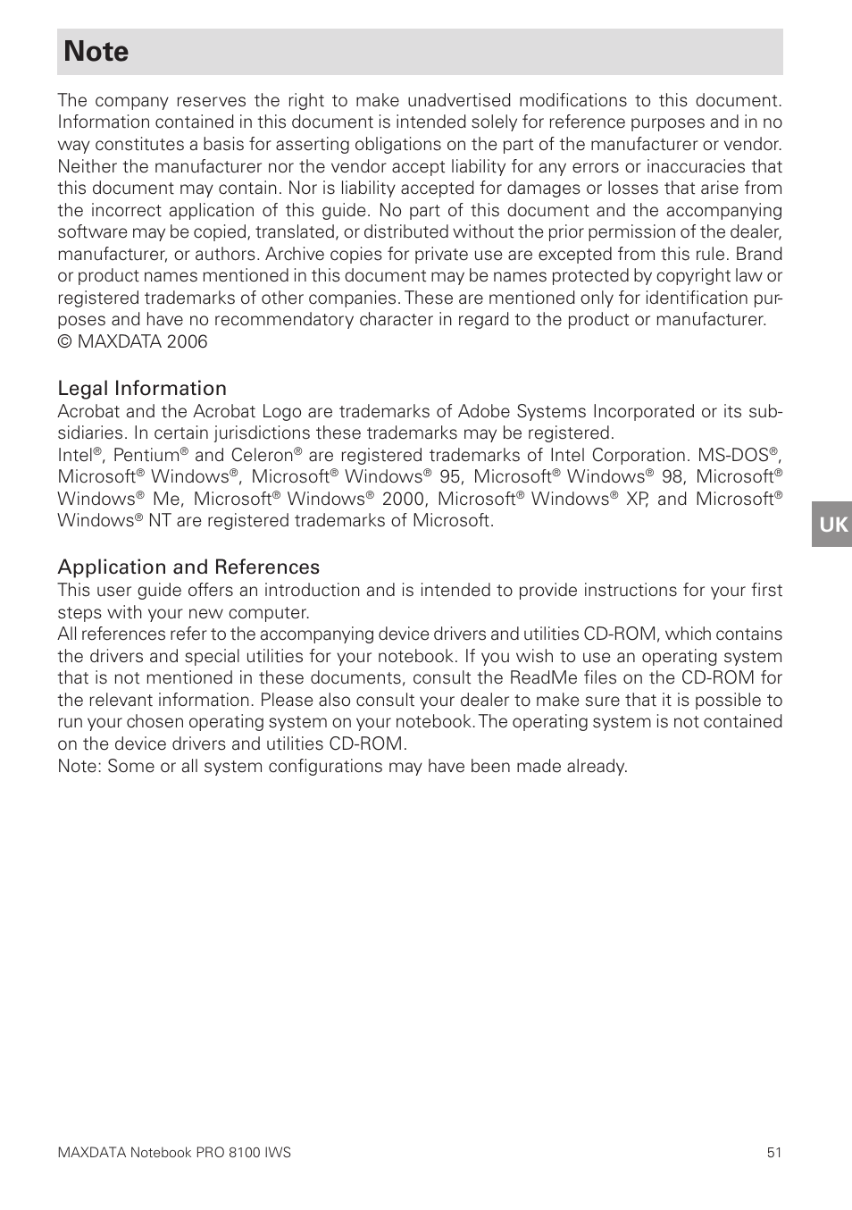 Note, Legal information, Application and references | MAXDATA PRO 8100 IWS User Manual | Page 5 / 44