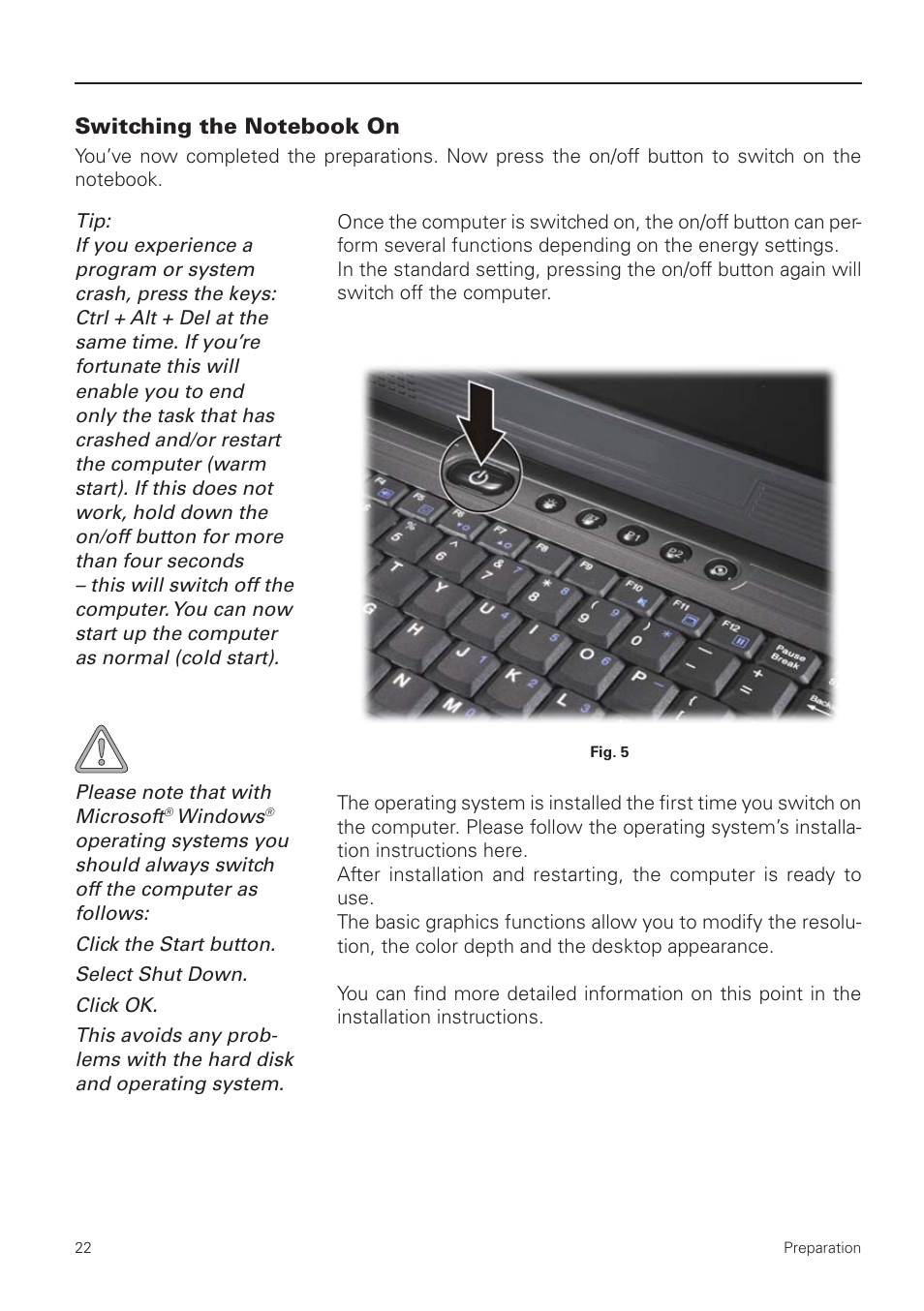 Switching the notebook on | MAXDATA NOTEBOOK PRO 5500 IR User Manual | Page 22 / 48