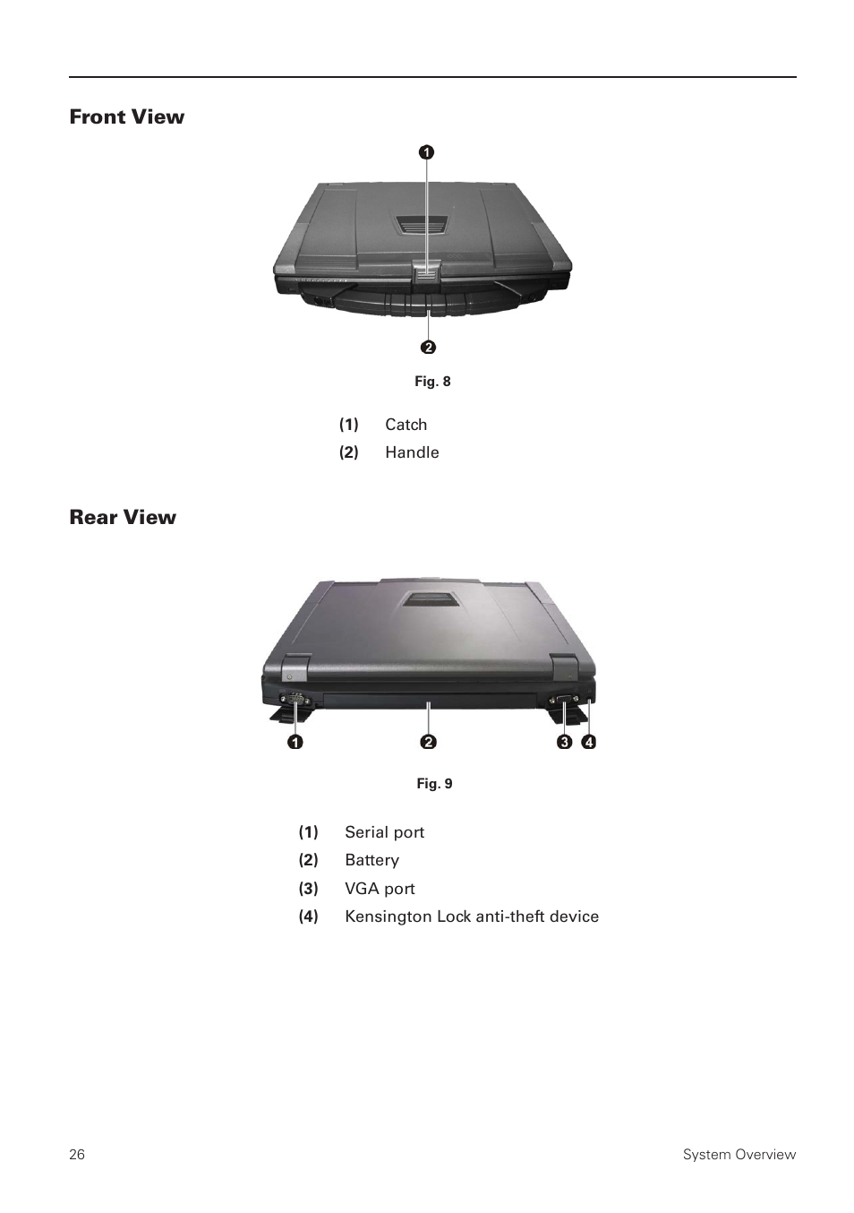 Front view, Rear view | MAXDATA NOTEBOOK PRO 5500 IR User Manual | Page 26 / 48