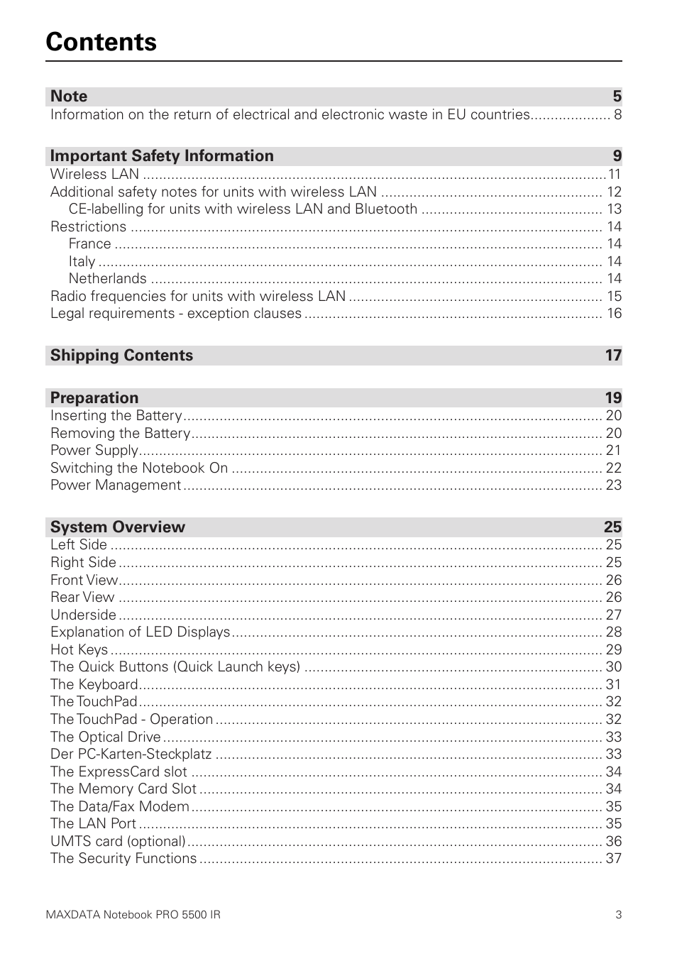 MAXDATA NOTEBOOK PRO 5500 IR User Manual | Page 3 / 48