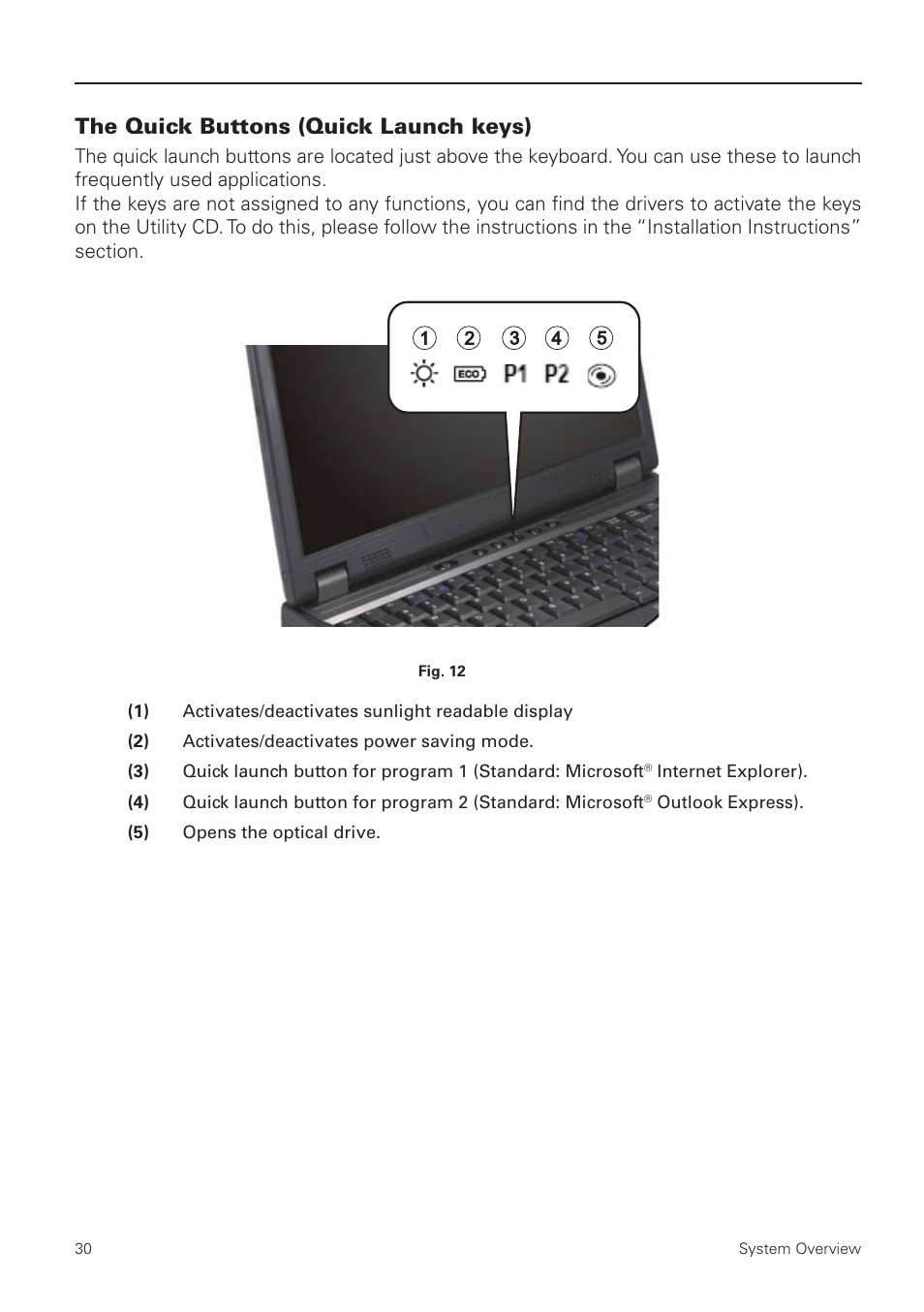 The quick buttons (quick launch keys) | MAXDATA NOTEBOOK PRO 5500 IR User Manual | Page 30 / 48