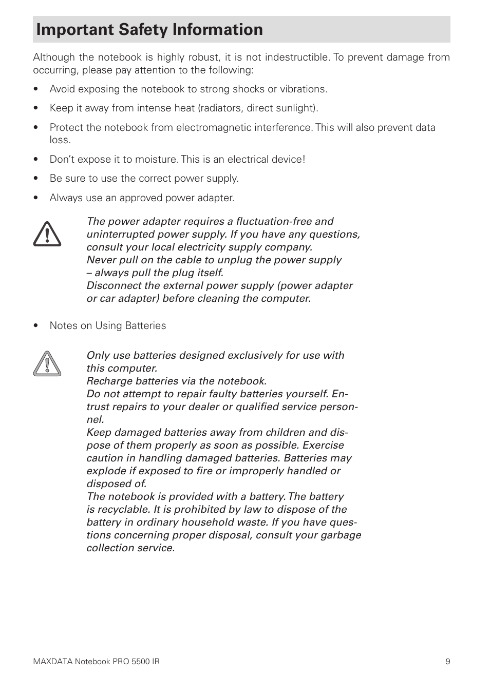 Important safety information | MAXDATA NOTEBOOK PRO 5500 IR User Manual | Page 9 / 48