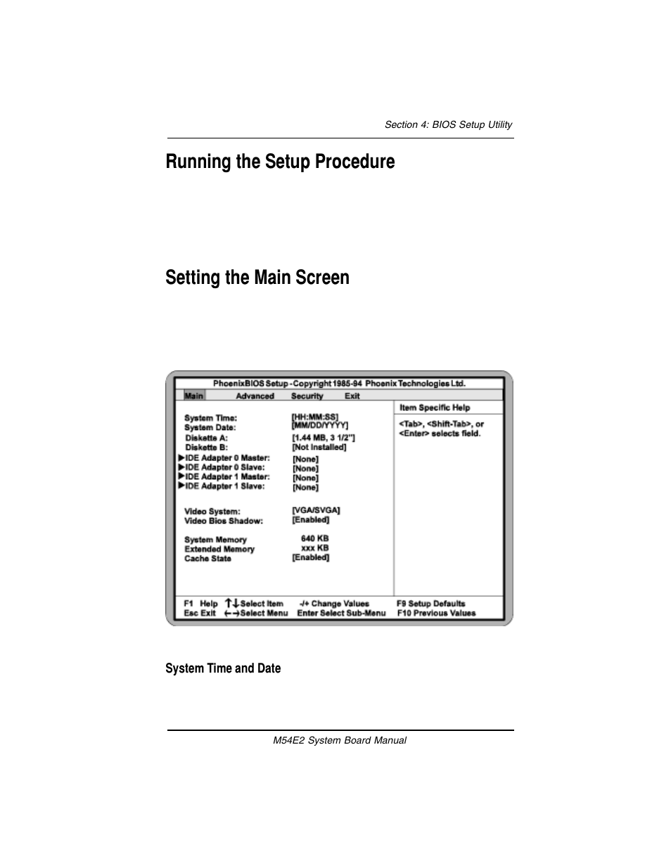 Setting the main screen, Running the setup procedure | Micronics M54E2 PCI/EISA User Manual | Page 32 / 79