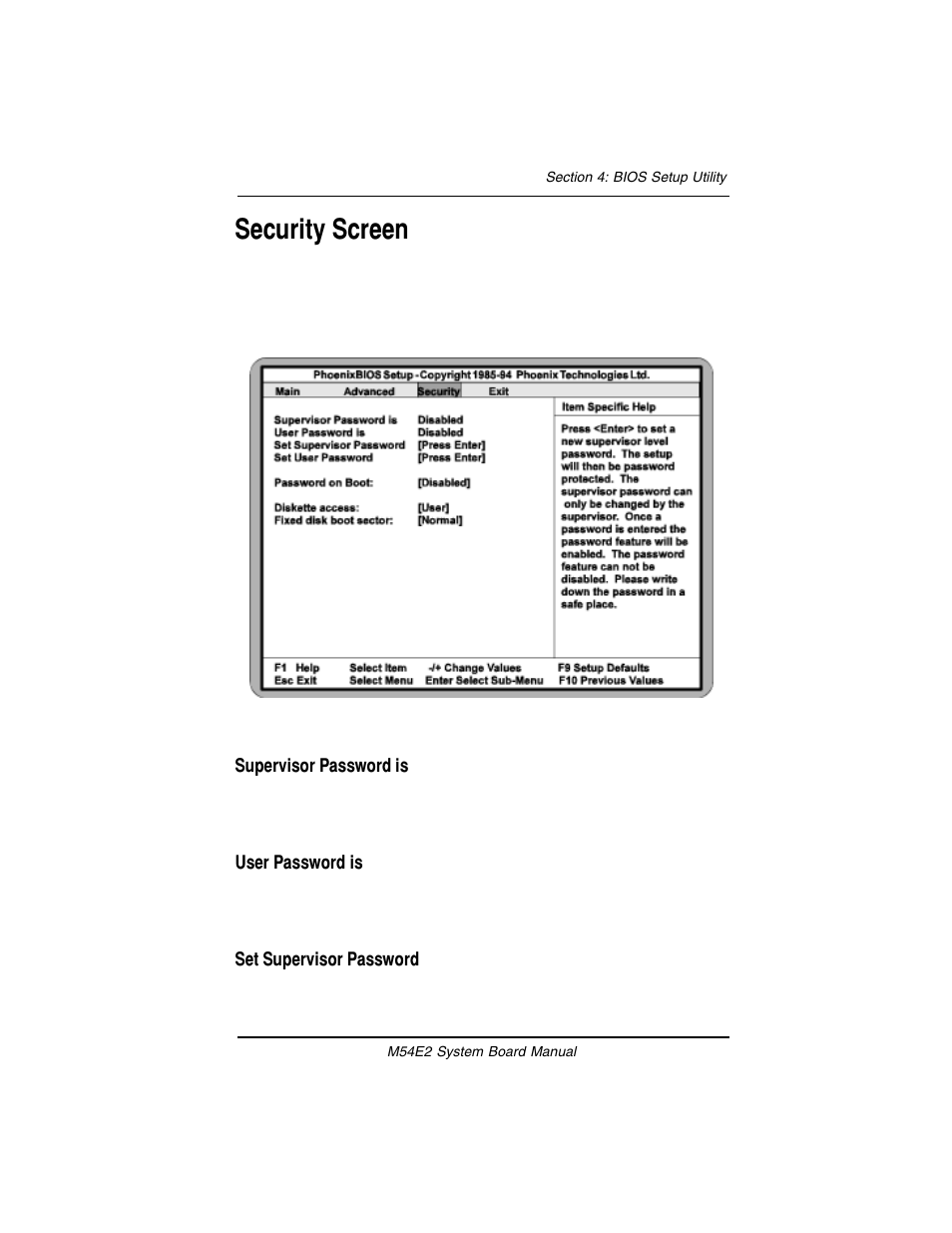Security screen | Micronics M54E2 PCI/EISA User Manual | Page 40 / 79