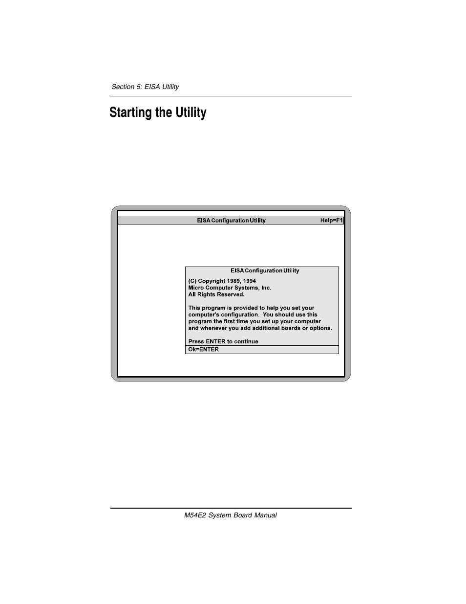 Starting the utility | Micronics M54E2 PCI/EISA User Manual | Page 45 / 79